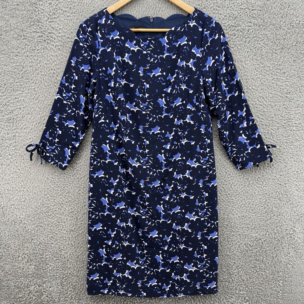 Talbots Womens Size 4 Maxi 3/4 Sleeve Blue Floral Dress 1/2 Zip Lined Arm Ties